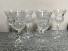 A set of six Edinburgh Crystal wine glasses, etched with thistles, height 11.5 cm.