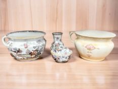 A 19th century Masons ironstone chamber pot, matching vase, bowl and cover,