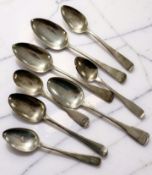 Eight assorted Georgian silver table/dessert spoons,