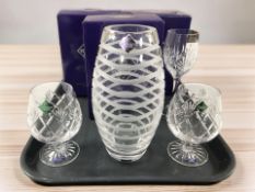 A boxed pair of Edinburgh Crystal wine glasses, height 19 cm,