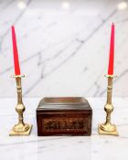 An early Georgian pine and oyster-veneered tea caddy, width 26cm (a/f),