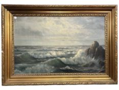 F Smith : Incoming Tide by Rocks, oil on canvas, dated 1927, 137 cm x 85 cm.