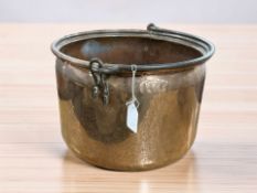 A copper cooking pot with swing handle, diameter 33 cm.