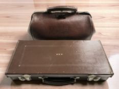 A Masonic leather briefcase, width 45 cm, and a Gladstone bag.