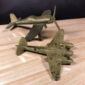 Two brass models of aircraft, length 17 cm.