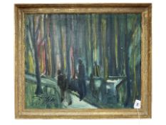 Danish School : Abstract Figures in Woodland, oil on canvas, 54 cm x 45 cm.