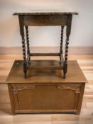 An Edwardian oak barley twist occasional table and a 20th century oak blanket box, width 92 cm.