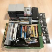 A Sony micro hi-fi component system, pair of speakers, various DVDs, books relating to The Beatles,