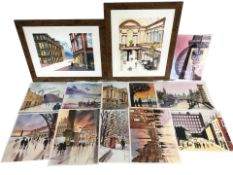 R Scott (Contemporary) : Sandgate, Newcastle Upon Tyne, with the Tyne Bridge beyond, watercolour,