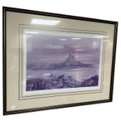After Ivan Lindsay : Lindisfarne, colour print, 32 cm x 48 cm.