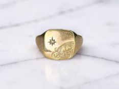 A 9ct gold diamond-set signet ring, size R CONDITION REPORT: 1.