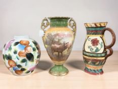 A late Victorian transfer printed twin handled vase, height 40 cm,