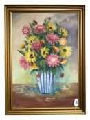 Danish School : Still Life with Sunflowers in a Vase, oil on canvas, 39 cm x 56 cm.