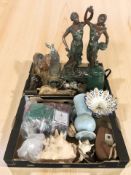 An Art Nouveau style resin figure group, leather model of a horse in the style of Liberty,