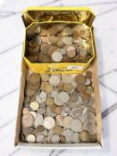 A small quantity of British and foreign coins, a few silver pieces, mainly 20th century pre-decimal,