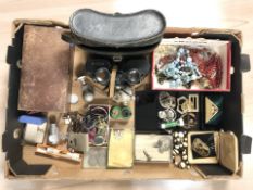 A pair of Soviet 12-40 binoculars, assorted costume jewellery including white metal Niello items,