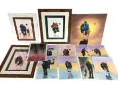 R Scott (Contemporary) : Gadgie and Boy on Bikes with Balloons,