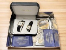 A boxed pair of lady's and gent's quartz wristwatches signed Timeless,