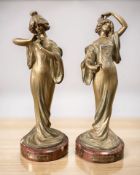 A pair of gilt spelter figures, 'Edelweiss', after Alliot,