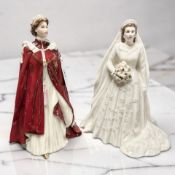 Two Royal Worcester porcelain figures of Queen Elizabeth II : The Queen's 80th Birthday 2006 and