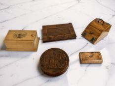 An Irish treen Killarney ware card case, length 11.