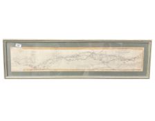 A Victorian map of the Roman Wall in the North of England, dated 1884, 95 cm x 17 cm.