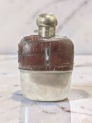 A George VI glass hip flask with leather and silver mounts, Birmingham 1938, height 12cm.