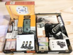 Assorted home electricals, phones, massager, dashcam, Halfords bike helmet, etc.