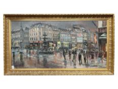 Continental School : Figures in a street scene, oil on canvas, 120 cm x 61 cm.