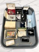 A Russian lacquered trinket box, various costume jewellery,