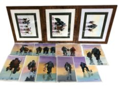 R Scott (Contemporary) : A man with two children wearing football scarves,