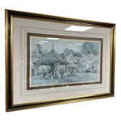 After Sturgeon : Figures in a Village Square, colour print, signed in pencil to margin,