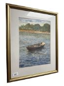 P Dalla Santa : Rowing Boats on a Lake, watercolour, 28 cm x 37 cm.