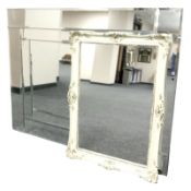 A contemporary frameless mirror, 117 cm x 92 cm, together with a painted and gilt mirror.