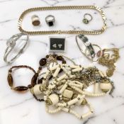 Costume jewellery including a gold-plated flat-link necklace, two further bangles,