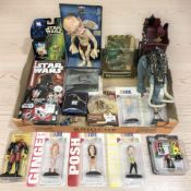 Assorted models and figures including Kenner Star Wars figure C3-PO, Lord of the Rings Gollum,
