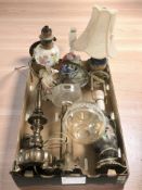 A group of oil lamps, lamp bases, etc.