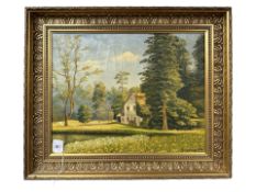 H Pedersen : Watermill by woodland, oil on canvas, 46 cm x 36 cm.