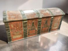 A 19th century continental painted oak dome top blanket chest, with brass mounts, length 158 cm.
