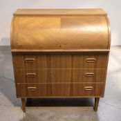 A Scandinavian teak cylinder front bureau, 85 cm x 49 cm x 98 cm.