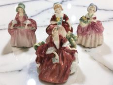 Four Royal Doulton figures : 'Lydia' HN1908, 'Bo Peep' HN1811, 'Valerie' HN2107 and 'Cissie' HN1809.