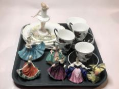 Five miniature Royal Doulton Lady figurines, a Royal Worcester figure of a western tanager,