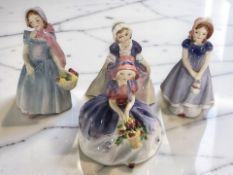 Four Royal Doulton figures : 'Wendy' HN2109, 'Ivy' HN1768, 'Dinky Doo' HN1678 and 'Monica' HN1467.