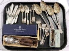 A group of EPNS and stainless steel cutlery including a set of four ornate berry spoons