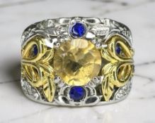 A silver gilt dress ring set with natural citrine, size O, with AIG certificate.