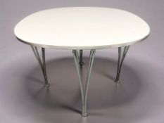 A contemporary Scandinavian coffee table on hair pin legs, width 75 cm.