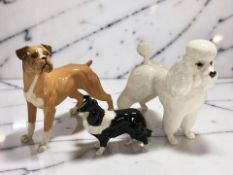 A Beswick poodle, boxer dog and a border collie, tallest 15 cm.