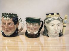 Three Royal Doulton character jugs : 'Bacchus' D6499, 'Mister Pickwick' and 'Queen Victoria' D6788.