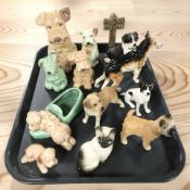 A group of dog and cat ornaments including Sylvac, Royal Doulton, etc.