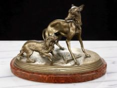 After Pierre Jules Mene (French, 1810-1879) A bronze group of two dogs, impressed signature,